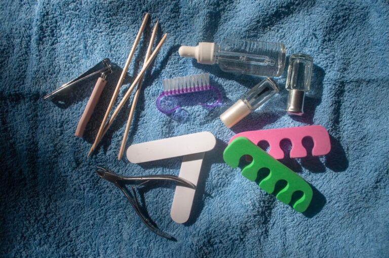 Set of podiatry and pedicure tools used for toenail care