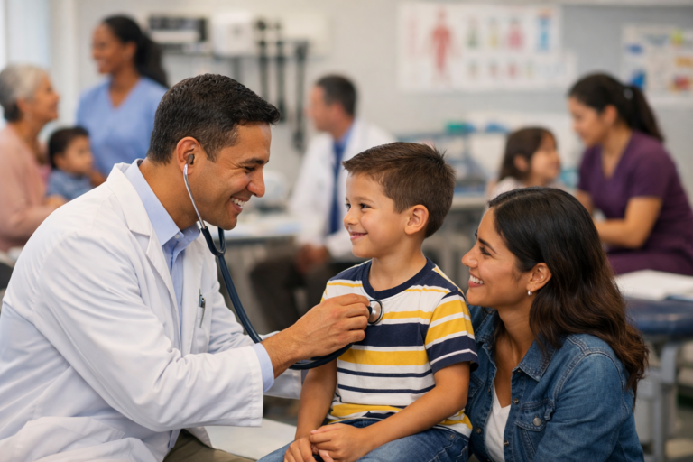 A pediatrician caring for a child at a HALO clinic in Sacramento
